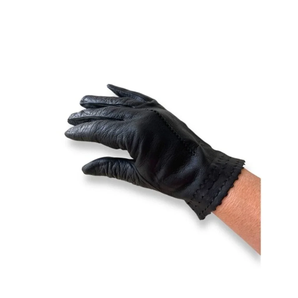 Vintage Detailed Cutout Above Wrist Black Driving Gloves 1960’s Ruffle